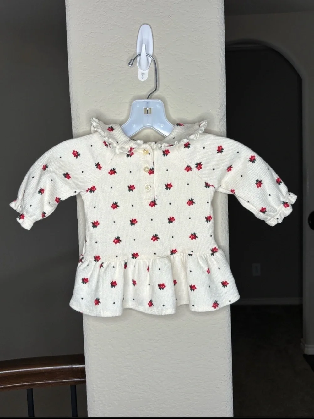 Bundle 2 Pieces Hooded One Piece and Floral Peplum Sweater Size 3-6M Winter Girl